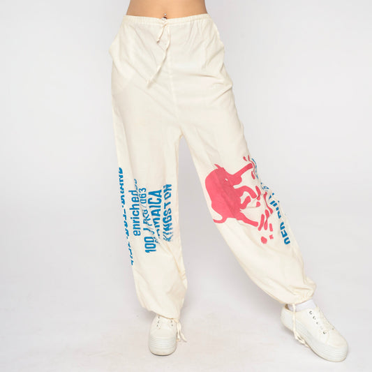 70s Jamaica Kingston Flour Mill Drawstring Pants Bull Print Medium Large