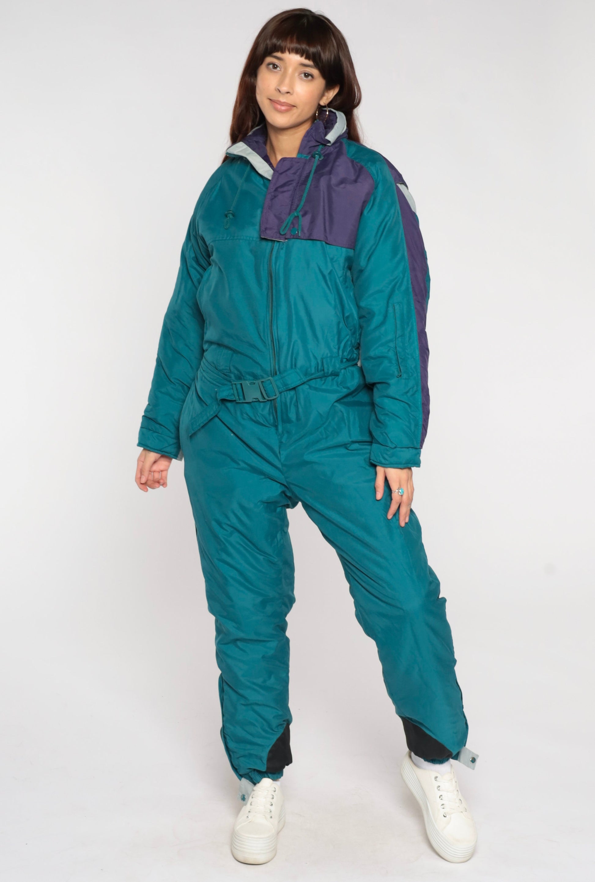 90s Teal Green Color Block Ski Suit One-Piece Jumpsuit Medium M