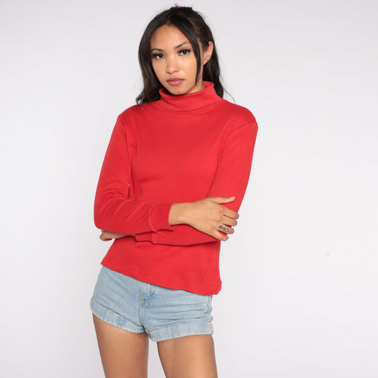 90s Red Turtleneck Long Sleeve Pullover Cotton Blend Medium