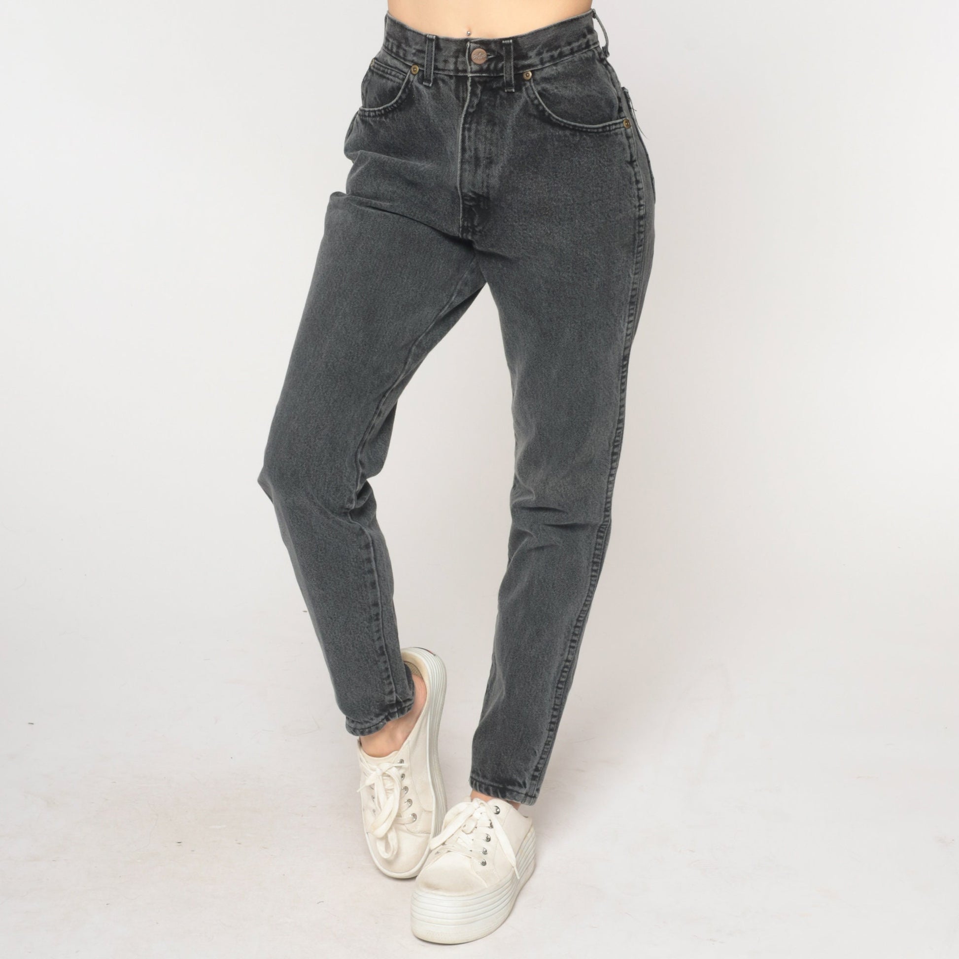 90s Black Tapered High-Waist Denim Jeans Extra Small XS