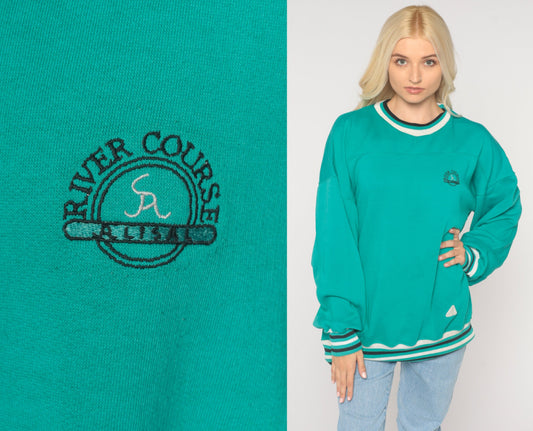 90s River Course Alisal Golf Sweatshirt Teal Striped Ringer Extra Large XXL