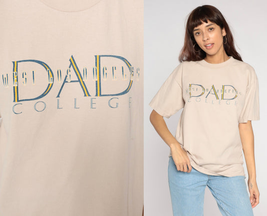 Y2K West LA College Dad Graphic Tee Tan Cotton Large