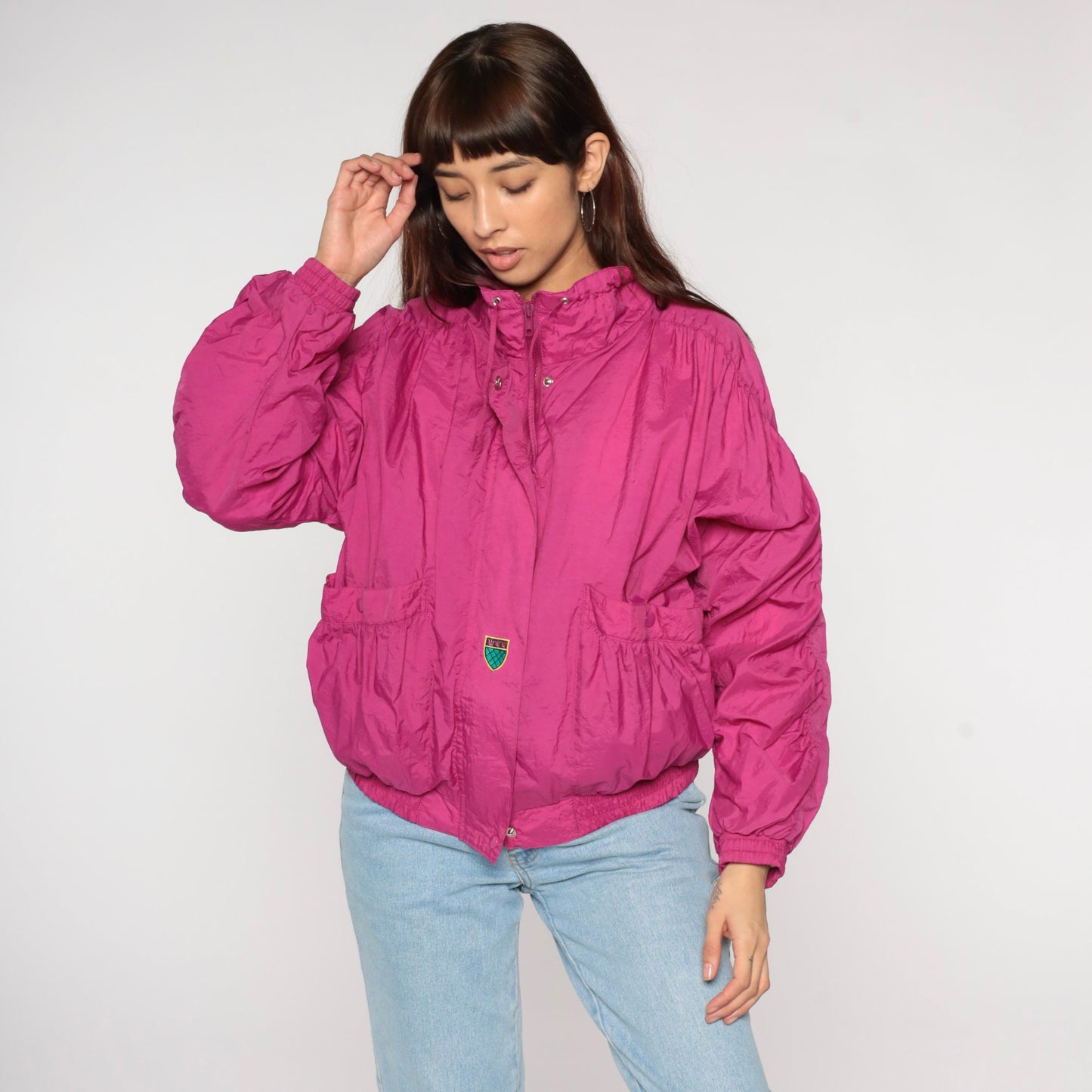 90s Gitano Hot Pink Windbreaker Jacket Zip Up Medium M