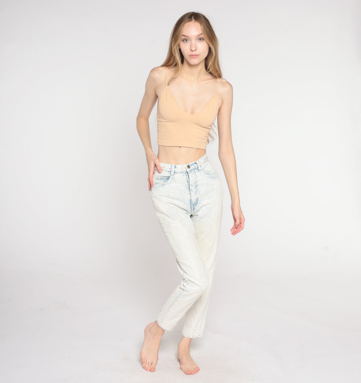 90s Acid Wash High Waisted Mom Jeans Blue White Denim Tapered Extra Small