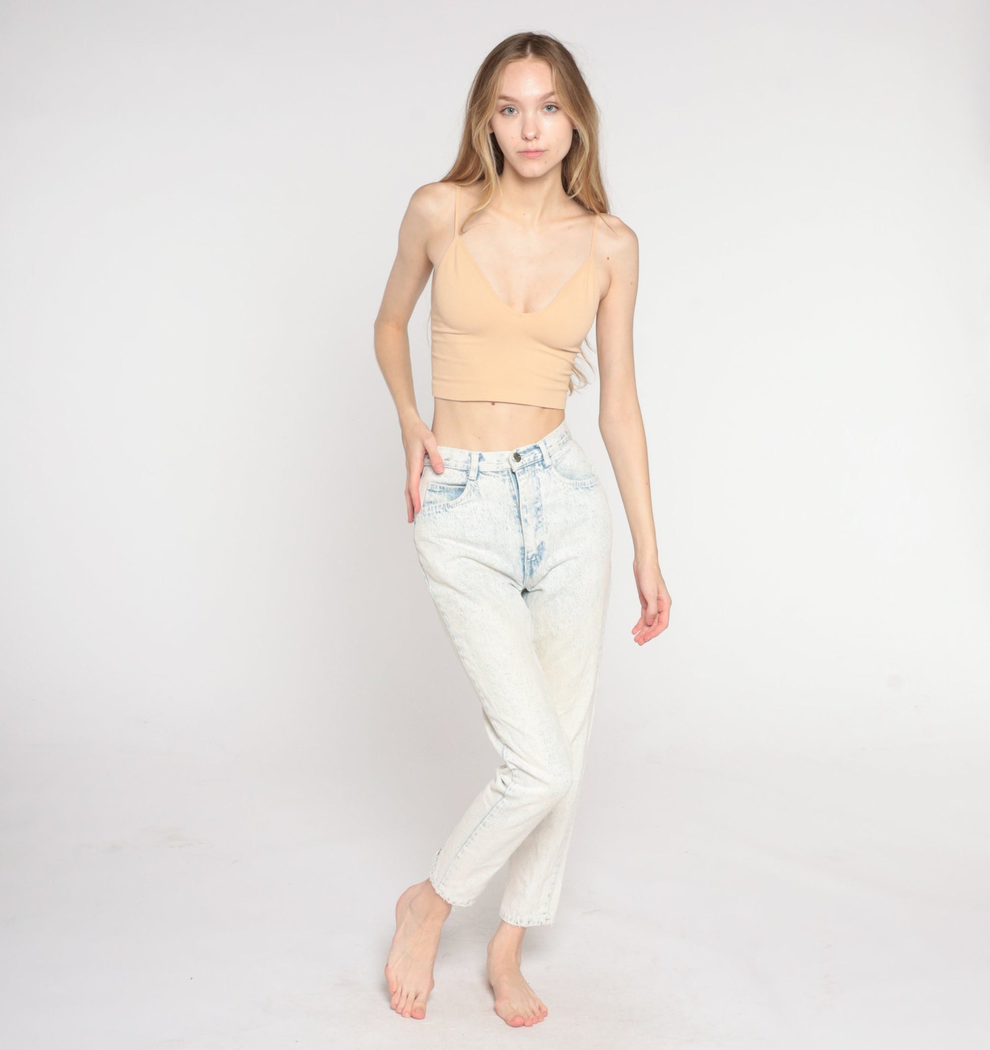 90s Acid Wash High Waisted Mom Jeans Blue White Denim Tapered Extra Small