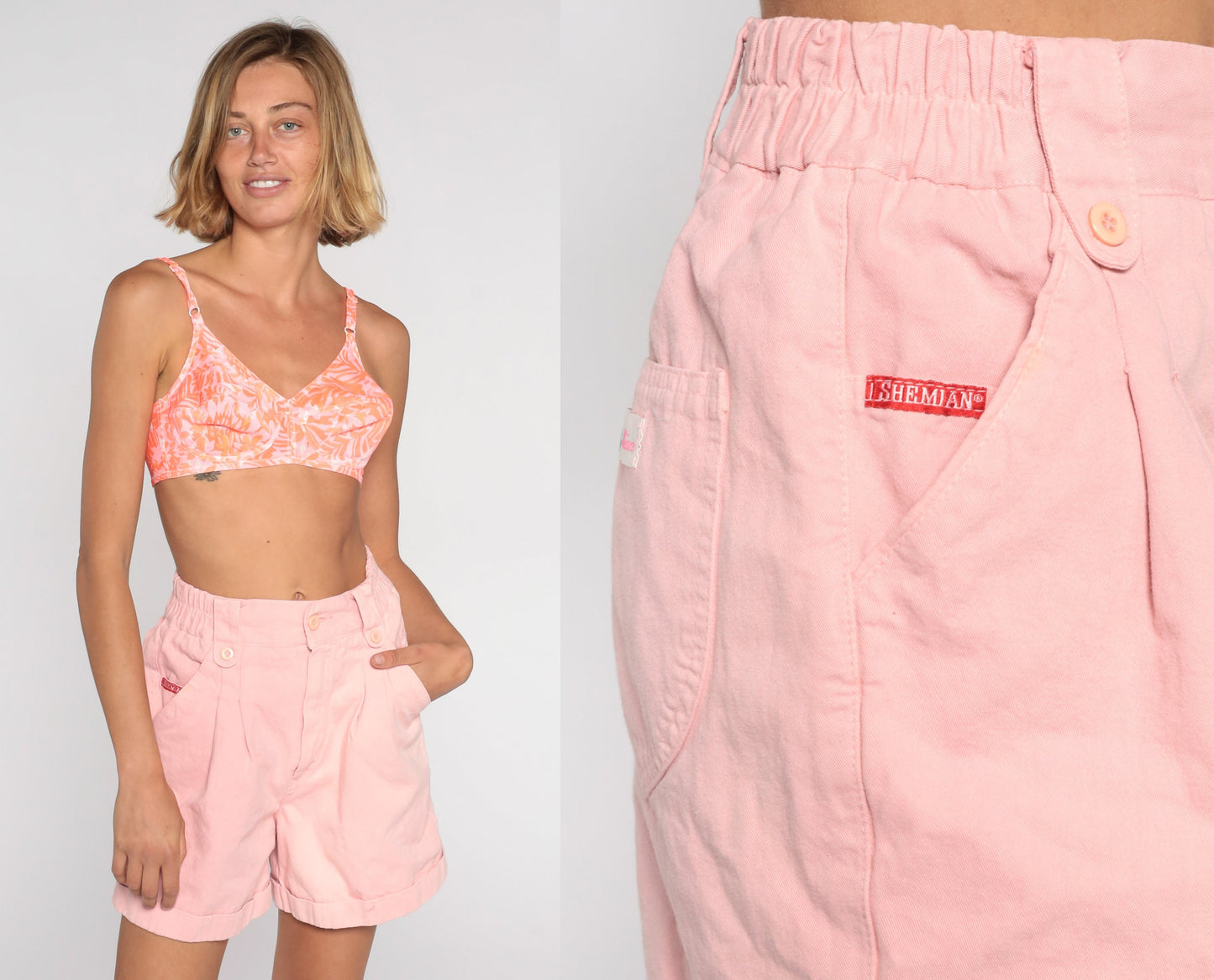 Y2K Baby Pink Pleated High-Waist Shorts Cotton Small