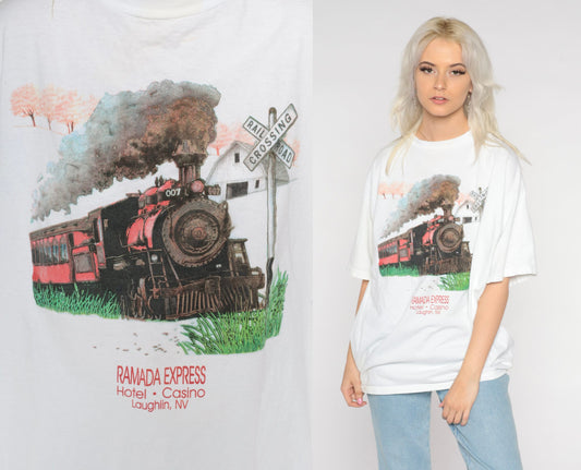 90s Ramada Express Hotel Casino Laughlin Nevada Train Graphic Tee Large L