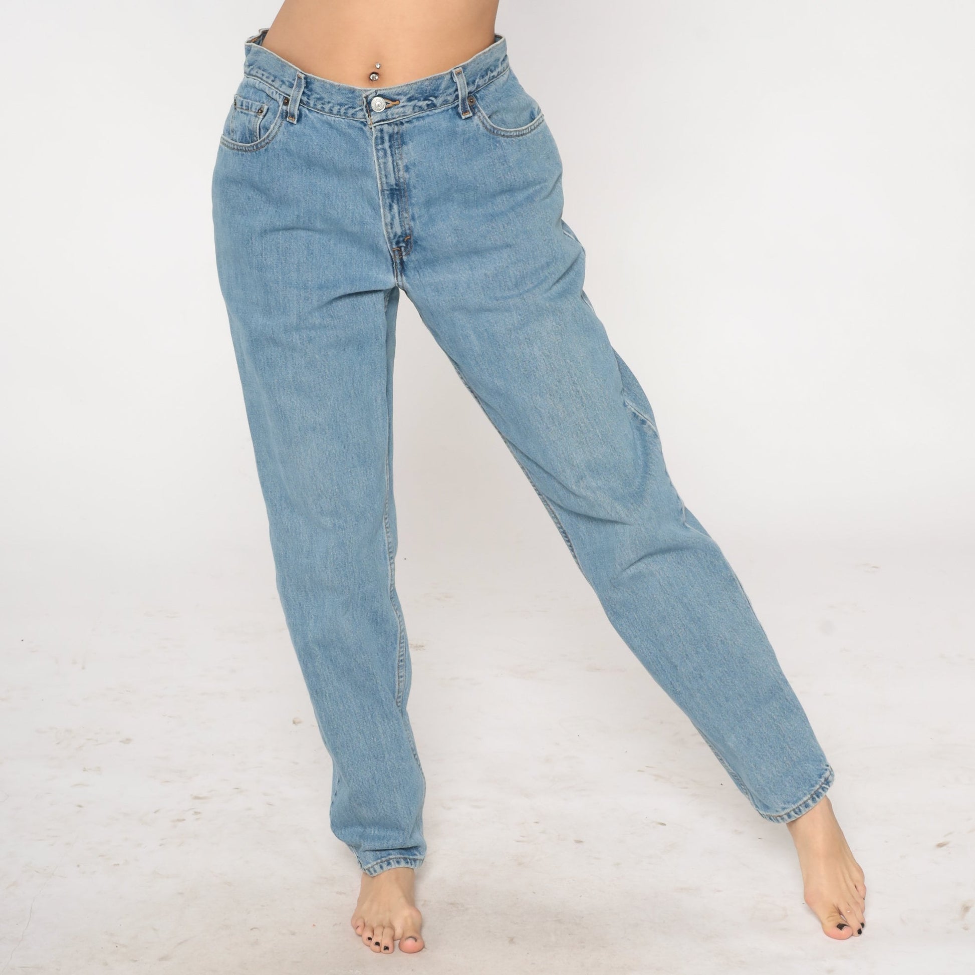 90s Levi's 550 High Waisted Tapered Denim Jeans Blue Large Long