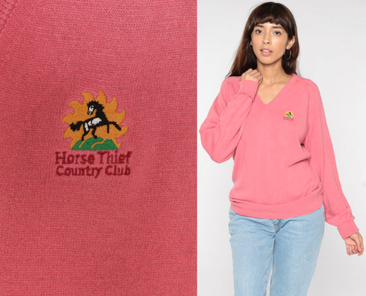 00s Horse Thief Country Club Pink V-Neck Knit Sweater Large