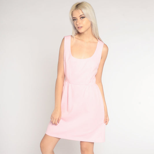 60s Bubblegum Pink Mini Dress Sleeveless High Waist A-Line Small
