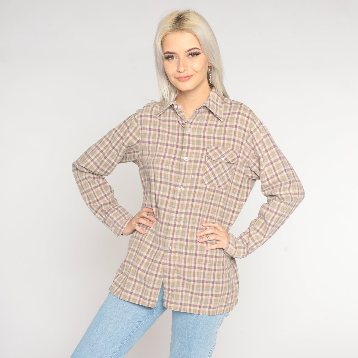 80s Levi's Plaid Flannel Button-Up Shirt Long Sleeve Medium