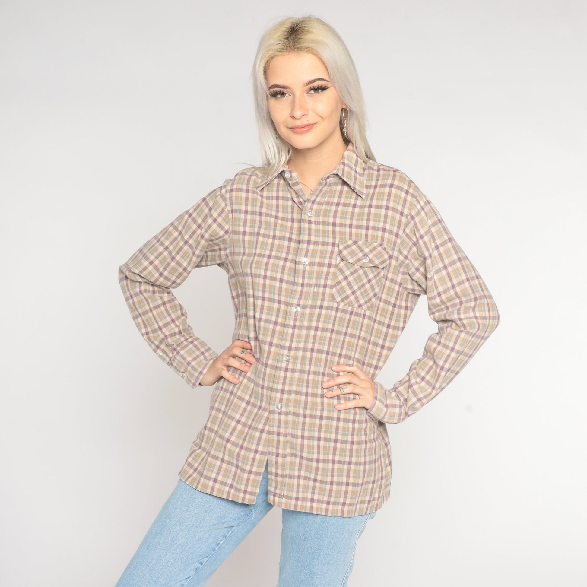 80s Levi's Plaid Flannel Button-Up Shirt Long Sleeve Medium