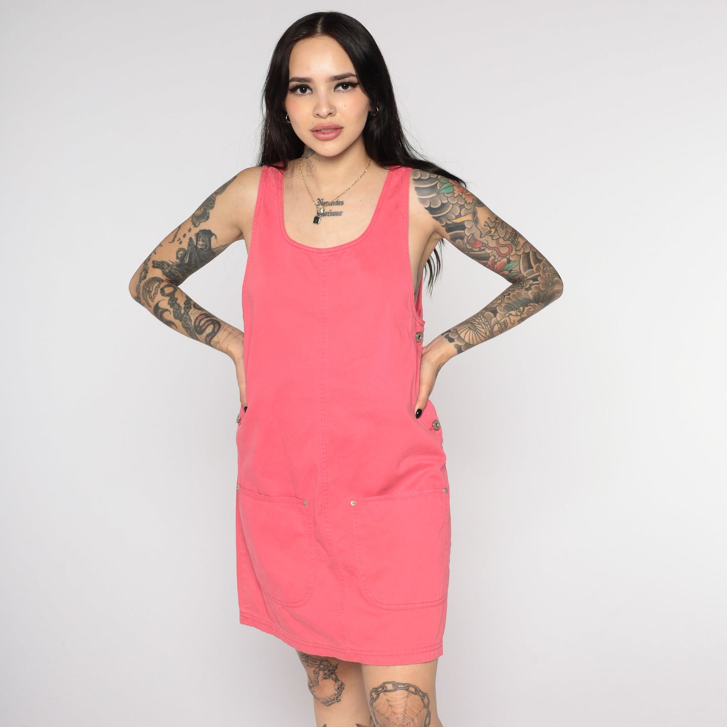 90s Pink Cotton Jumper Dress Mini Shift Pinafore Small
