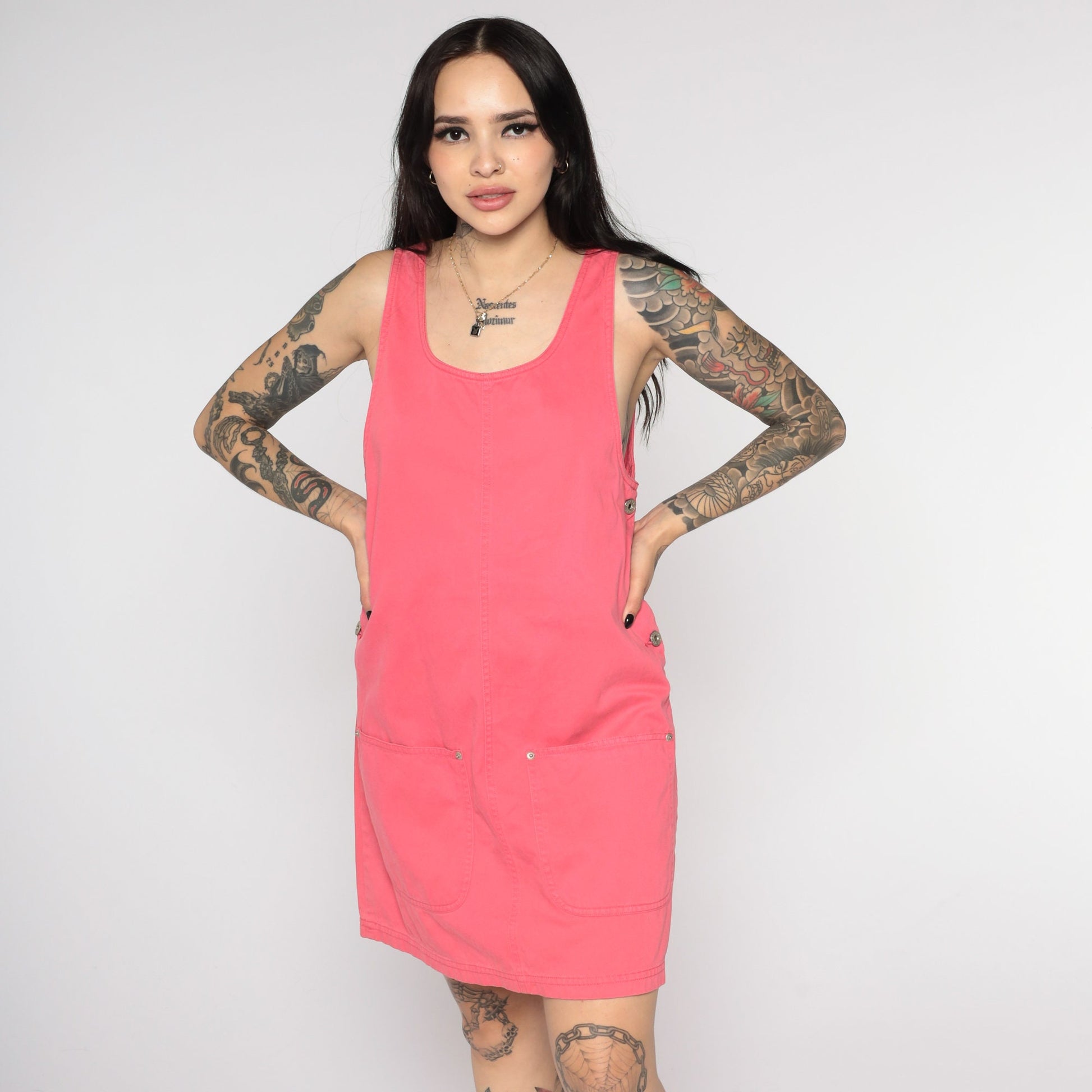 90s Pink Cotton Jumper Dress Mini Shift Pinafore Small