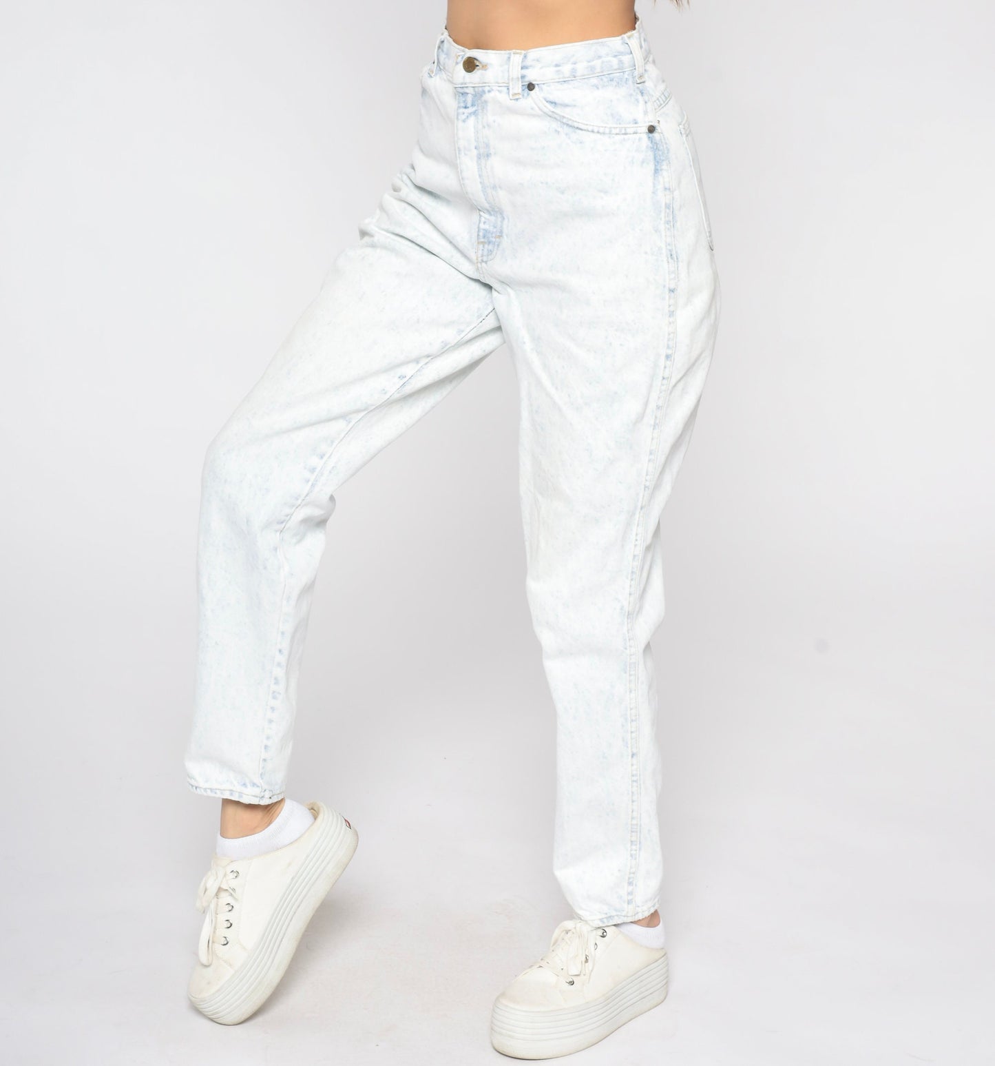 90s Gitano Acid Wash Mom Jeans High Waist Blue White Denim Tall Small