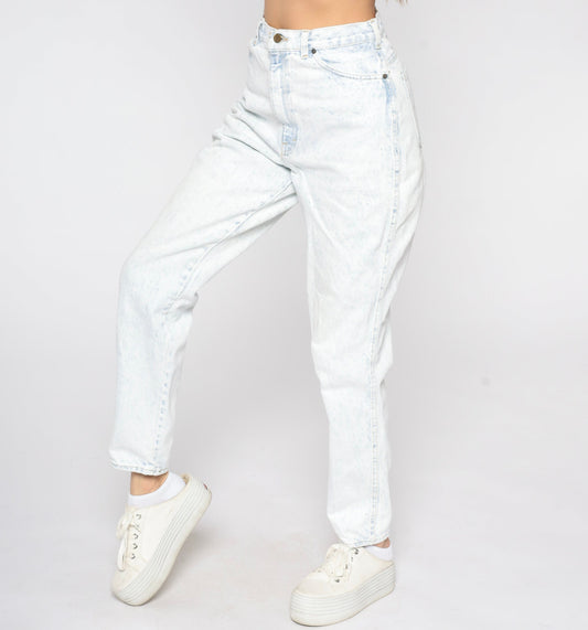 90s Gitano Acid Wash Mom Jeans High Waist Blue White Denim Tall Small
