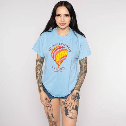 80s Hot Air Balloon Race Wadsworth Ohio Graphic Tee Baby Blue Medium