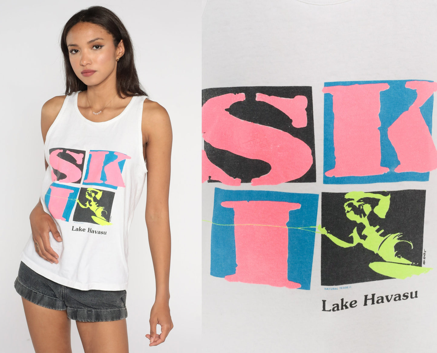 90s Jet Ski Lake Havasu Neon Graphic Tank Top Cotton Medium