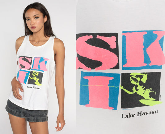 90s Jet Ski Lake Havasu Neon Graphic Tank Top Cotton Medium