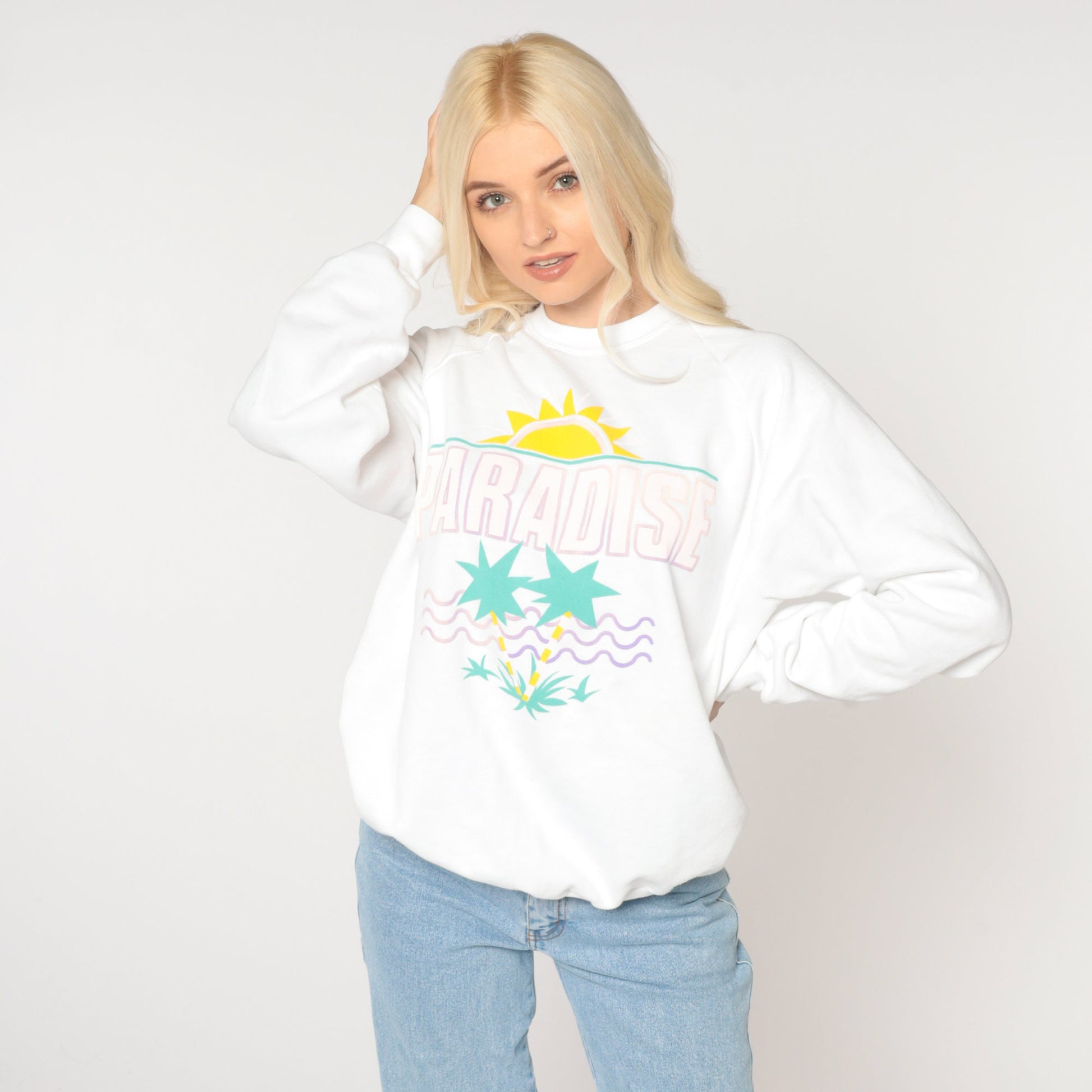 80s Tropical Beach Sunset Paradise Sweatshirt Graphic Crewneck Extra Large XXL