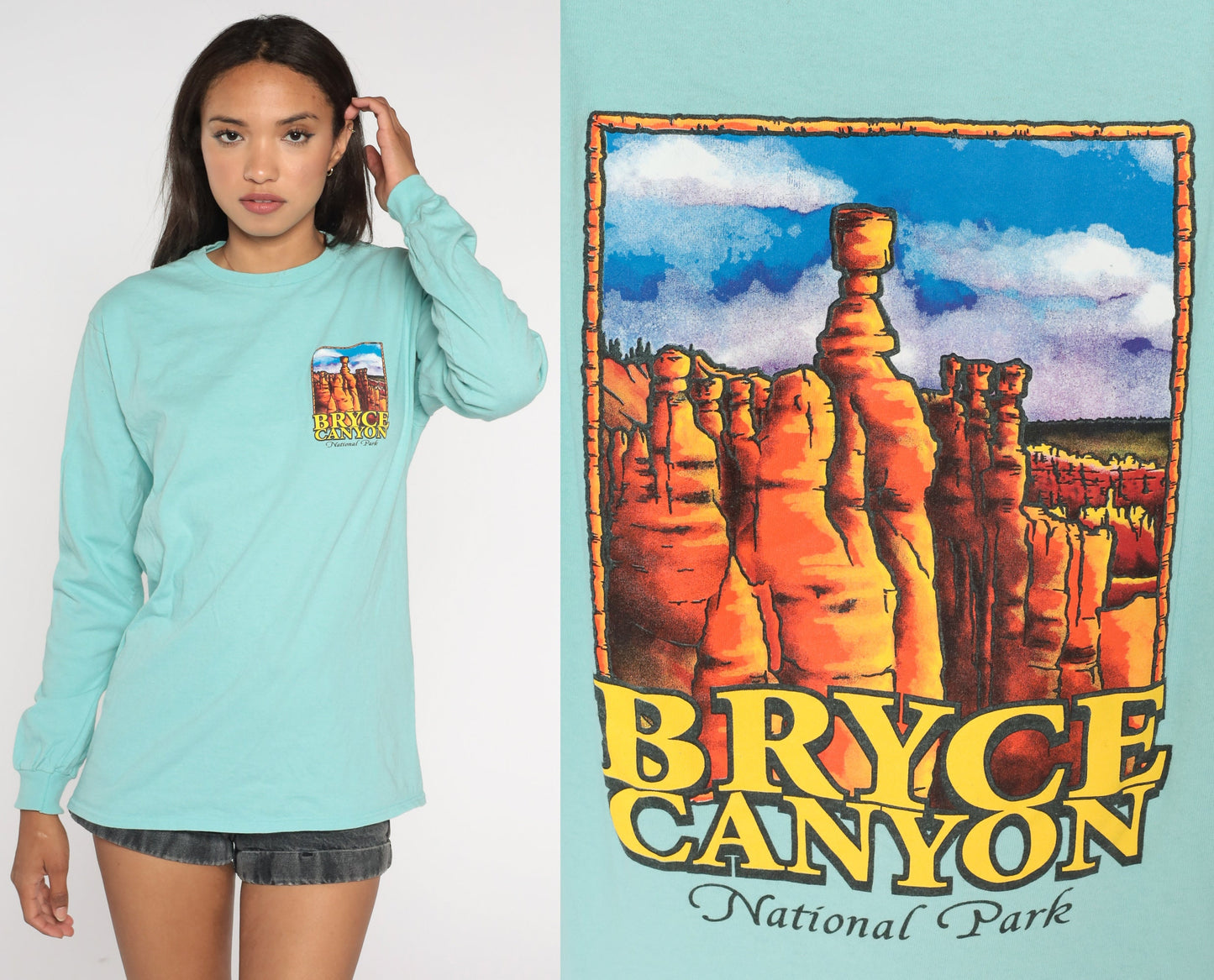 00s Bryce Canyon National Park Graphic Tee Mint Long Sleeve Medium
