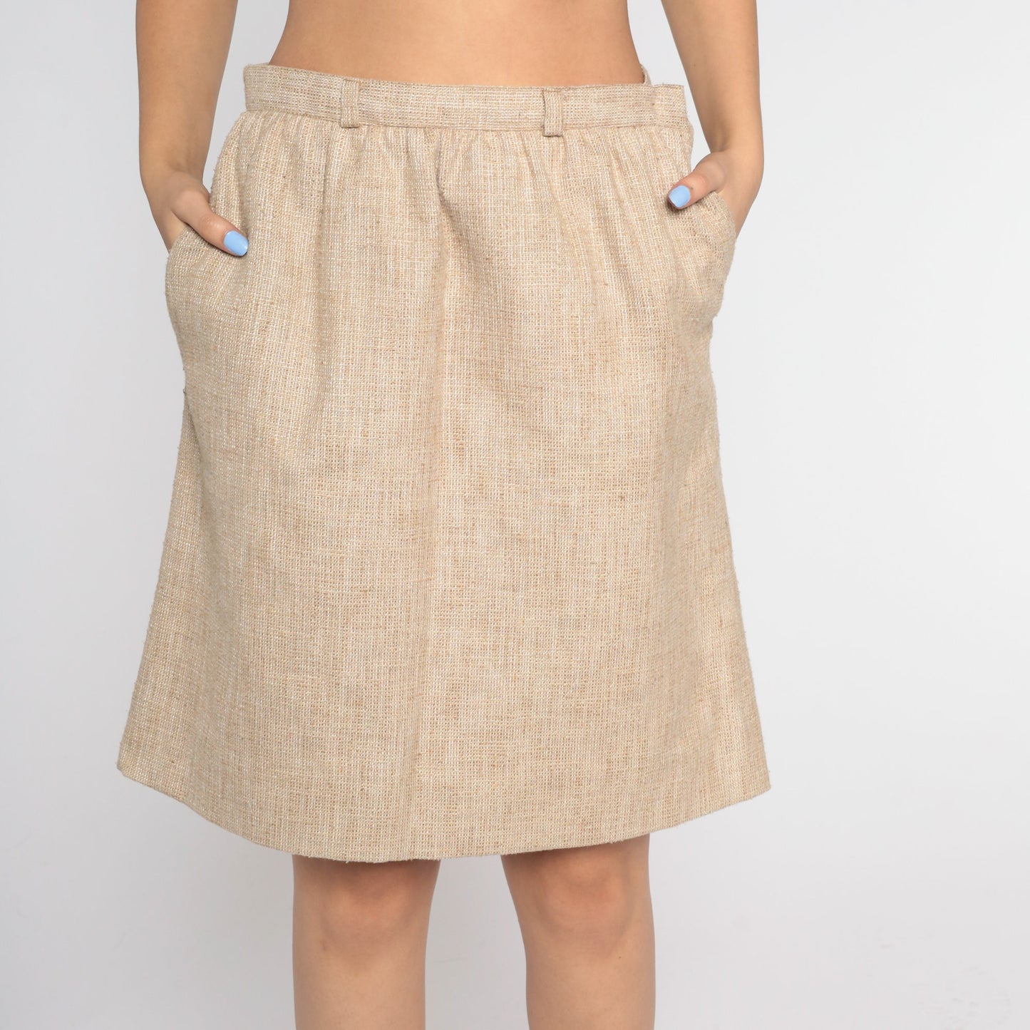 80s Tan Tweed Pencil Skirt High Waist Mini Small S