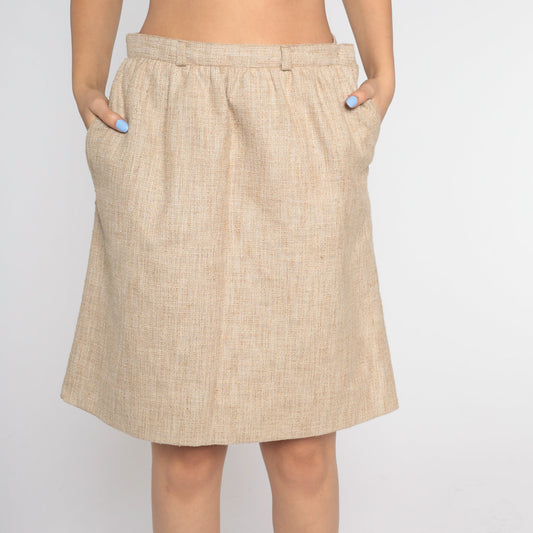 80s Tan Tweed Pencil Skirt High Waist Mini Small S