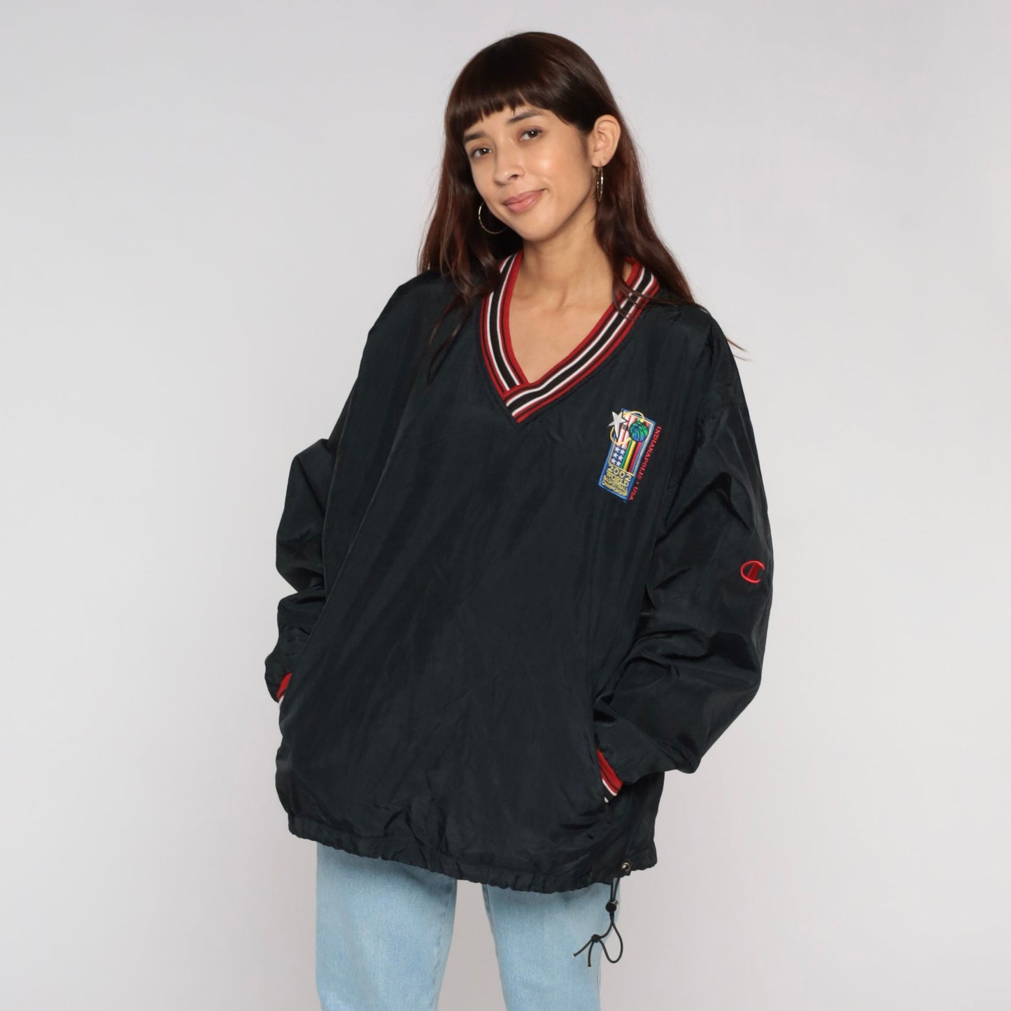 2002 FIBA World Championship Champion Windbreaker Black Pullover Jacket Large