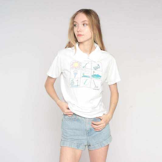 90s Mesquite Country Club Golf Graphic Collared T-Shirt White Medium