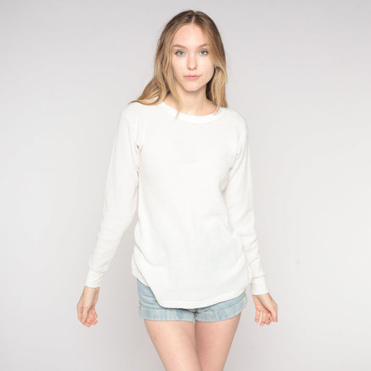 80s White Thermal Waffle Knit Long Sleeve Undershirt Large L