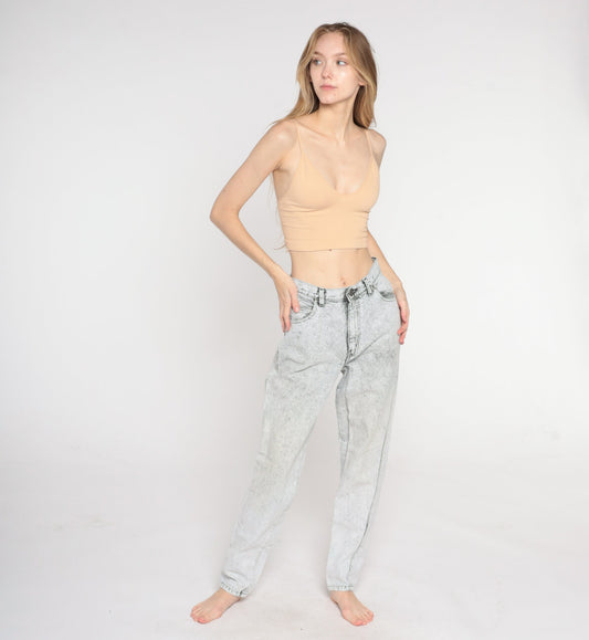 80s Sasson Acid Wash Mom Jeans Grey Denim High Rise Tapered Small S