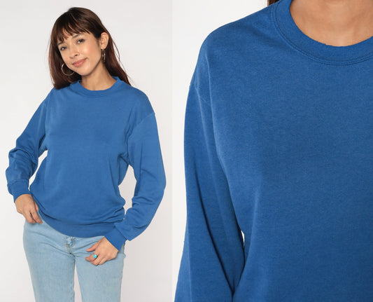 80s Blue Crewneck Sweatshirt Drop Shoulder Pullover Medium M