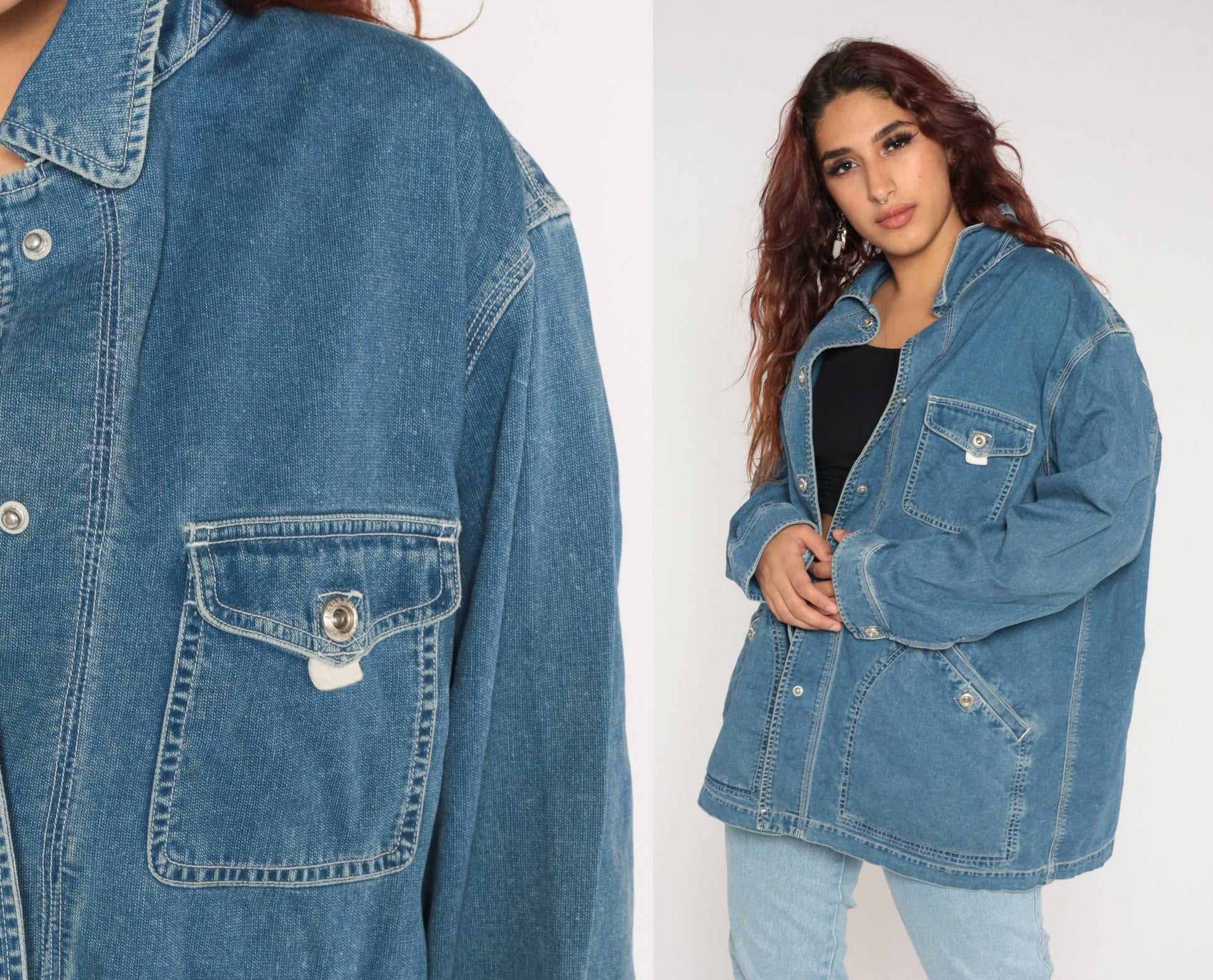 00s Lauren Jeans Co. Blue Denim Snap Jacket Plus Size XXL