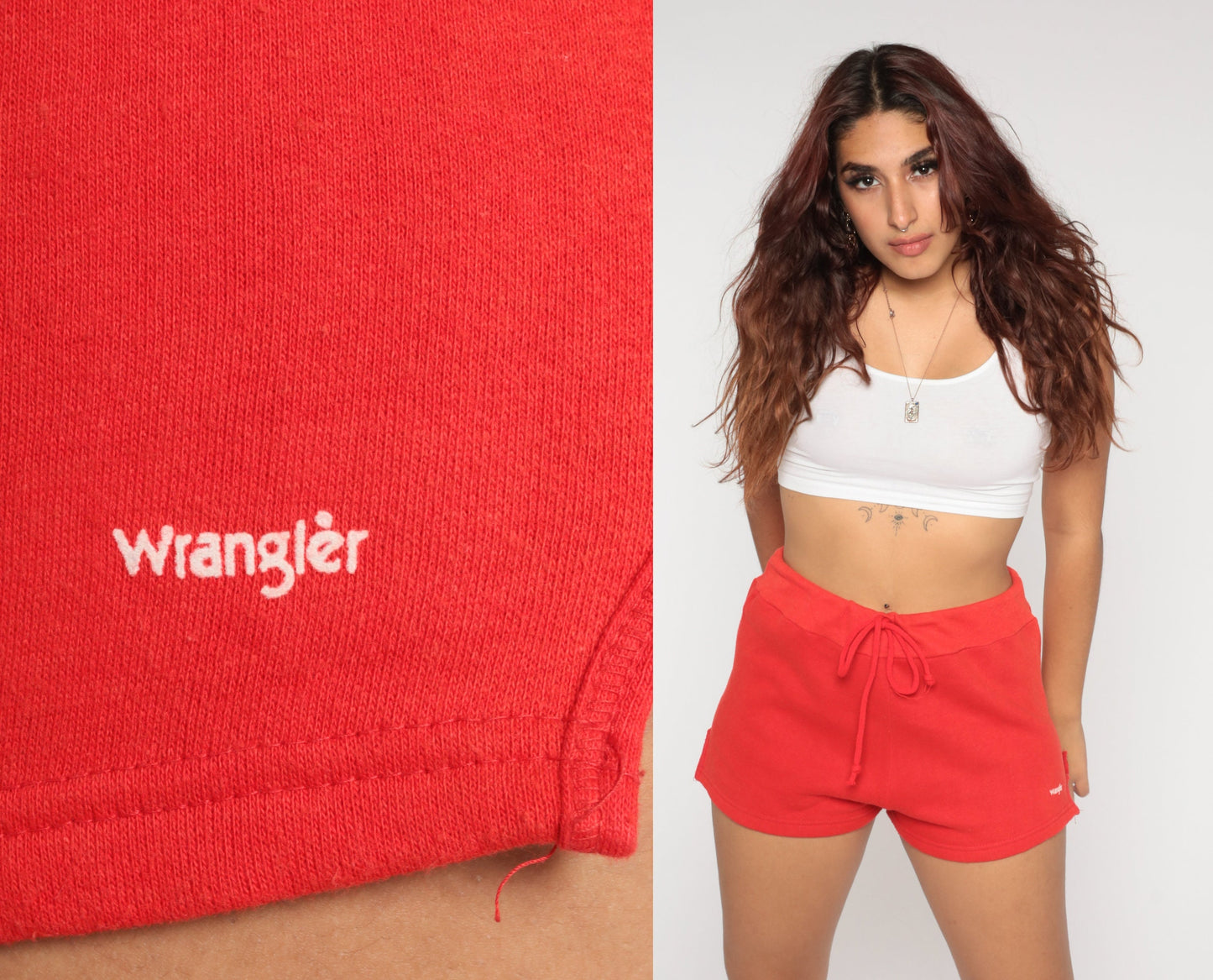 80s Wrangler Red Sweat Shorts Drawstring High Waist Large L