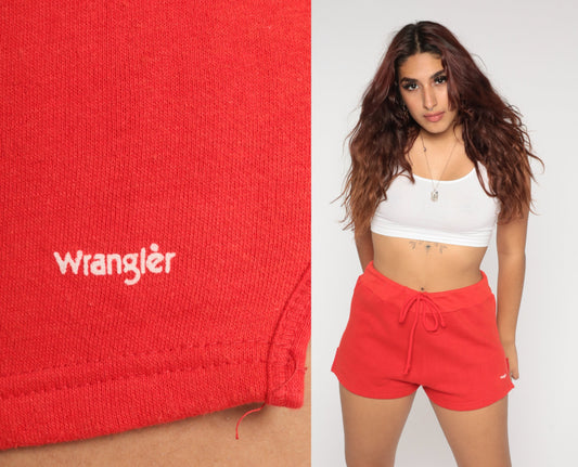 80s Wrangler Red Sweat Shorts Drawstring High Waist Large L