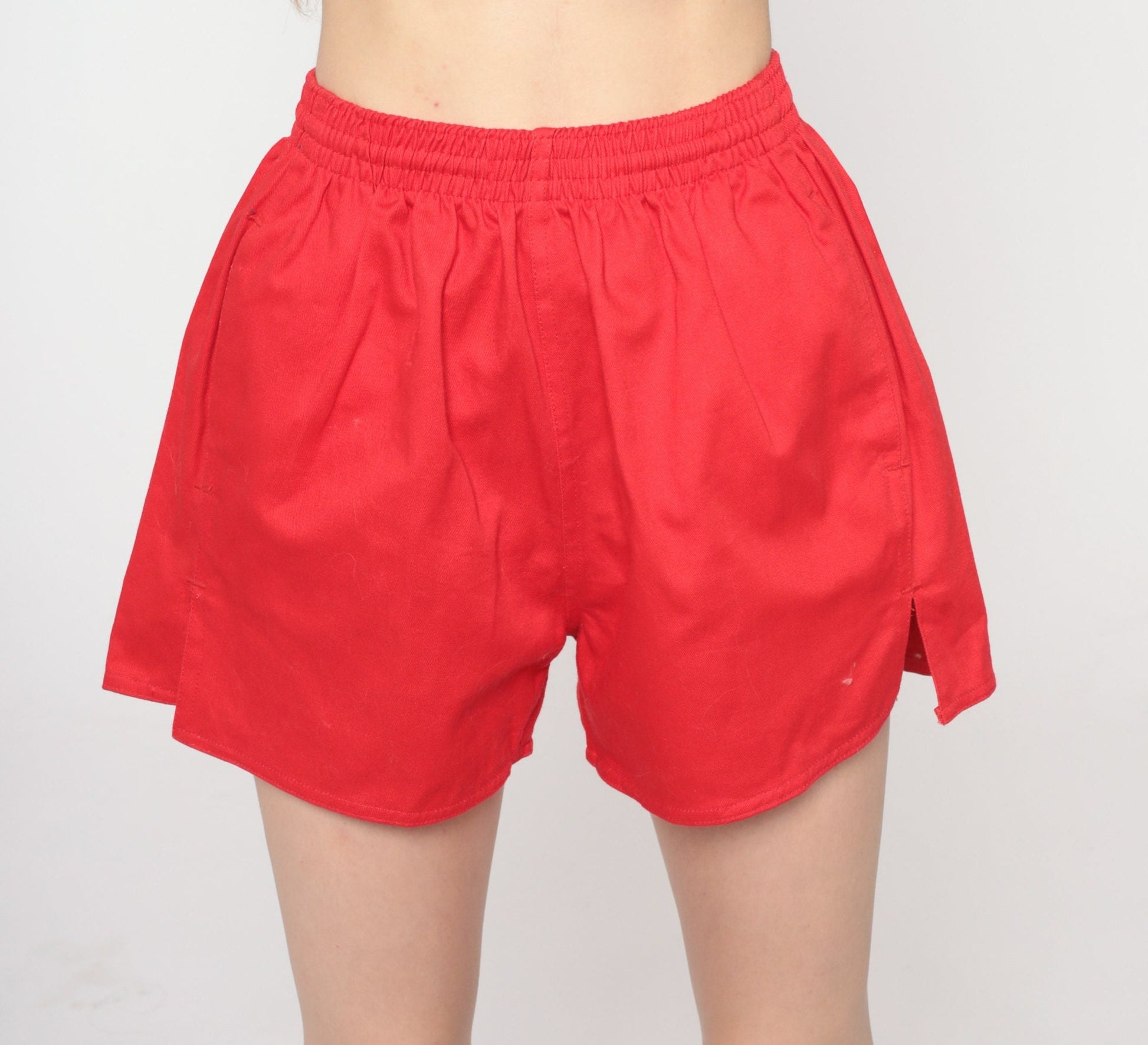 70s Red Running Shorts High Waist Elastic Gym Hotpants Extra Small XS