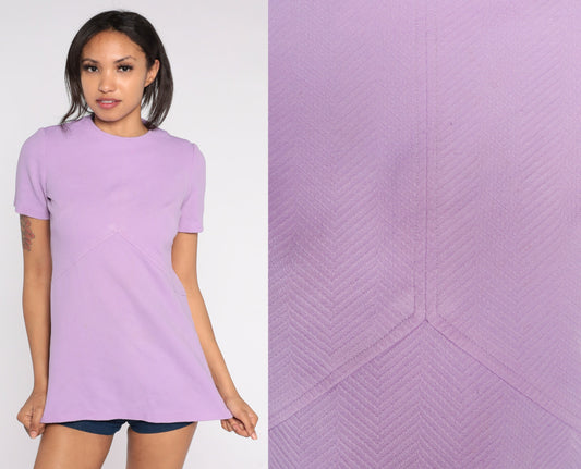 70s Lavender Mod Shirt Short Sleeve Empire Waist Blouse Small S