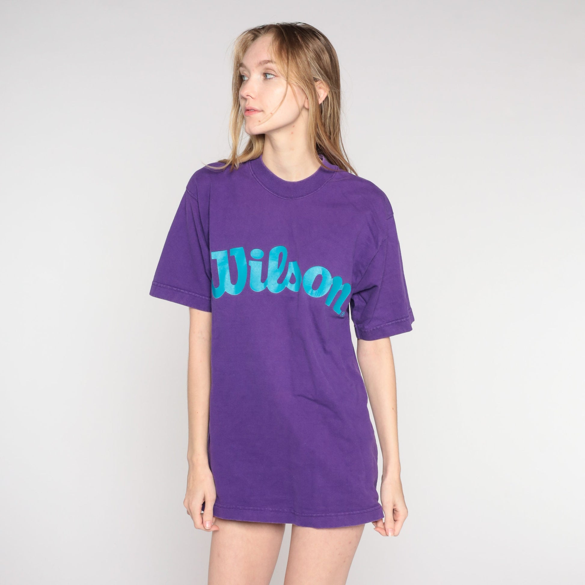 90s Wilson Purple Spellout Graphic T-Shirt Cotton Medium