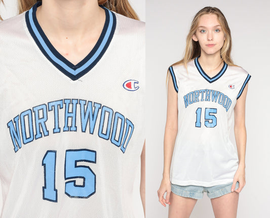 90s Champion Northwood Timberwolves Basketball Jersey #15 White Medium