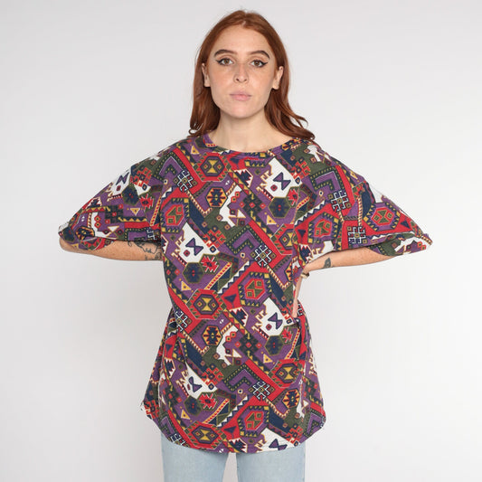 90s Southwestern Graphic T-Shirt Purple Aztec Print Extra Large XL