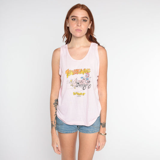 80s Turkey Hunt Thanksgiving Tank Top Graphic Sleeveless Tee Baby Pink Medium