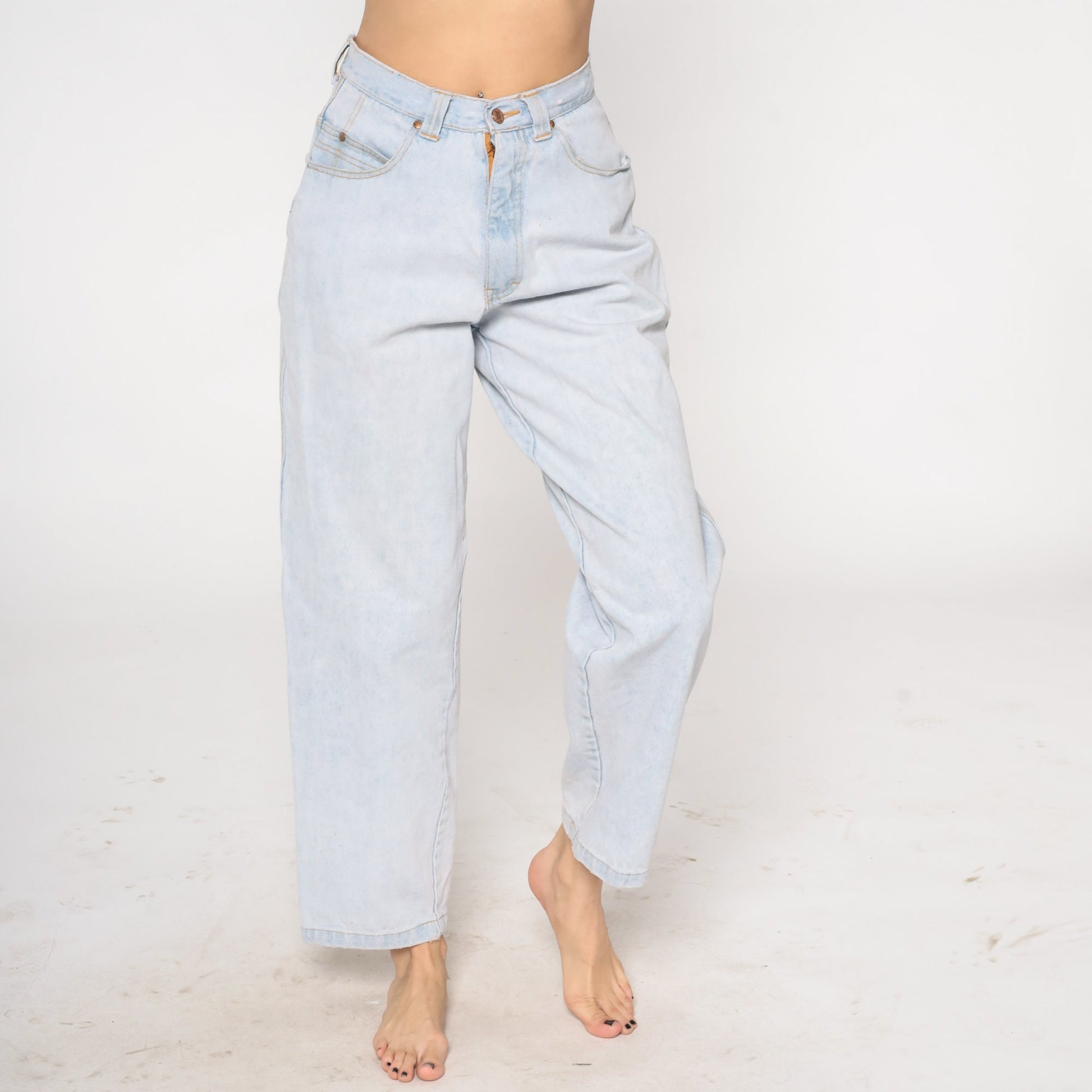 90s Raw Rags Light Stone Wash High Waist Straight Leg Jeans Medium 30