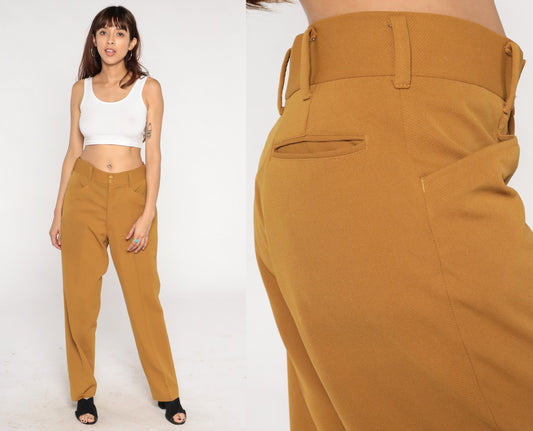 70s Brown Straight Leg Trousers High Rise Menswear Slacks Large 34