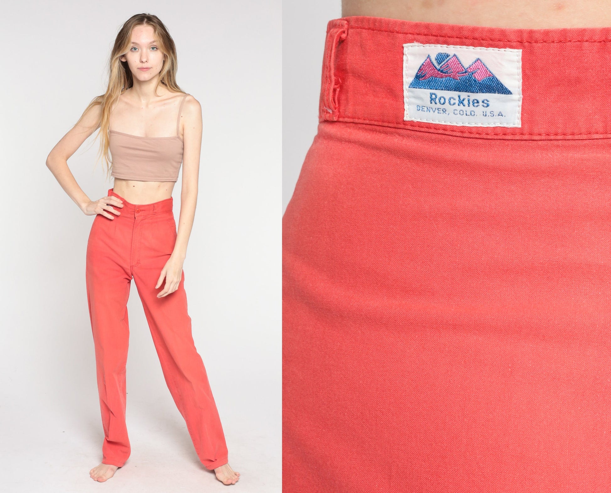 80s Rockies Red Cotton High-Waisted Tapered Trousers Extra Small Tall