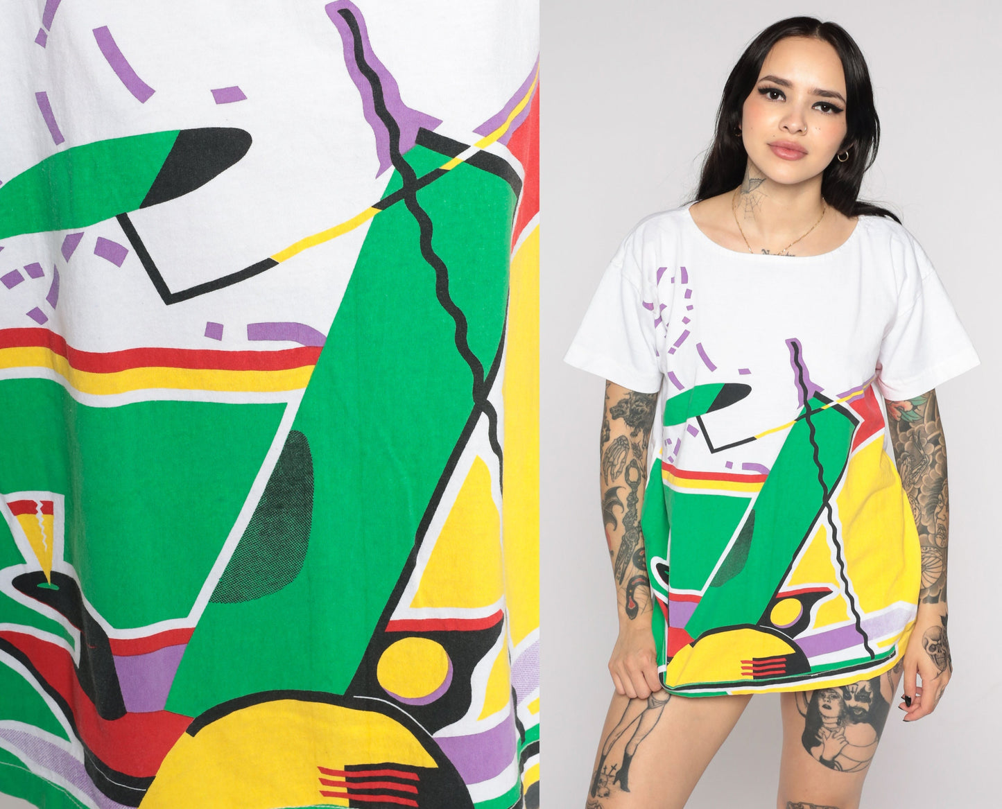 00s Golf Bag Graphic T-Shirt White Stylized Club Print Large L