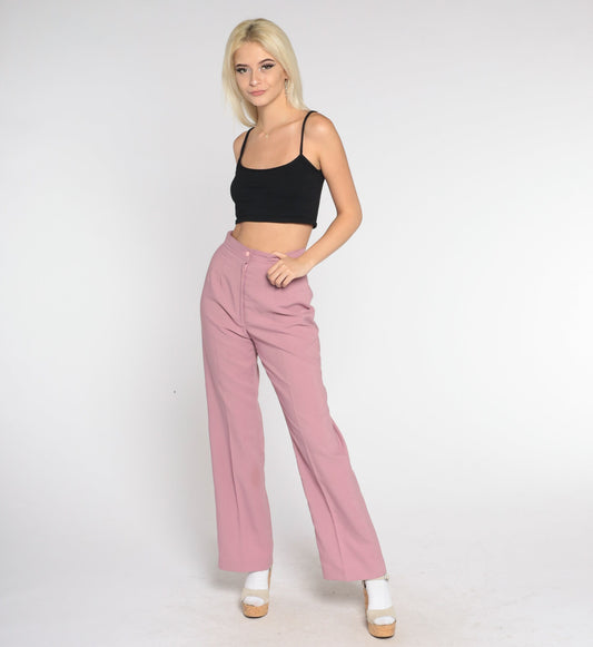70s Mauve Pink High-Waisted Bell Bottom Pants Small