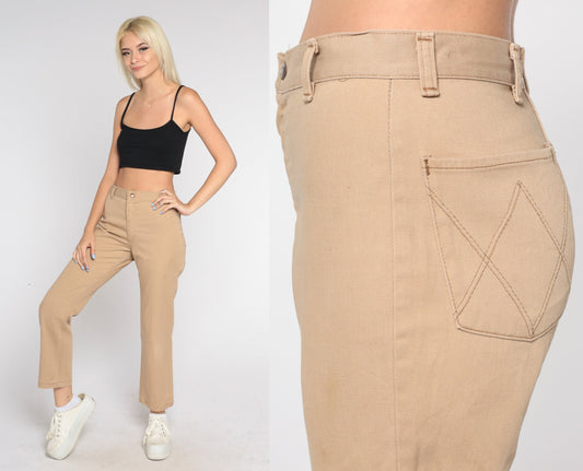 70s Wrangler Tan High-Waist Bootcut Trousers Small S