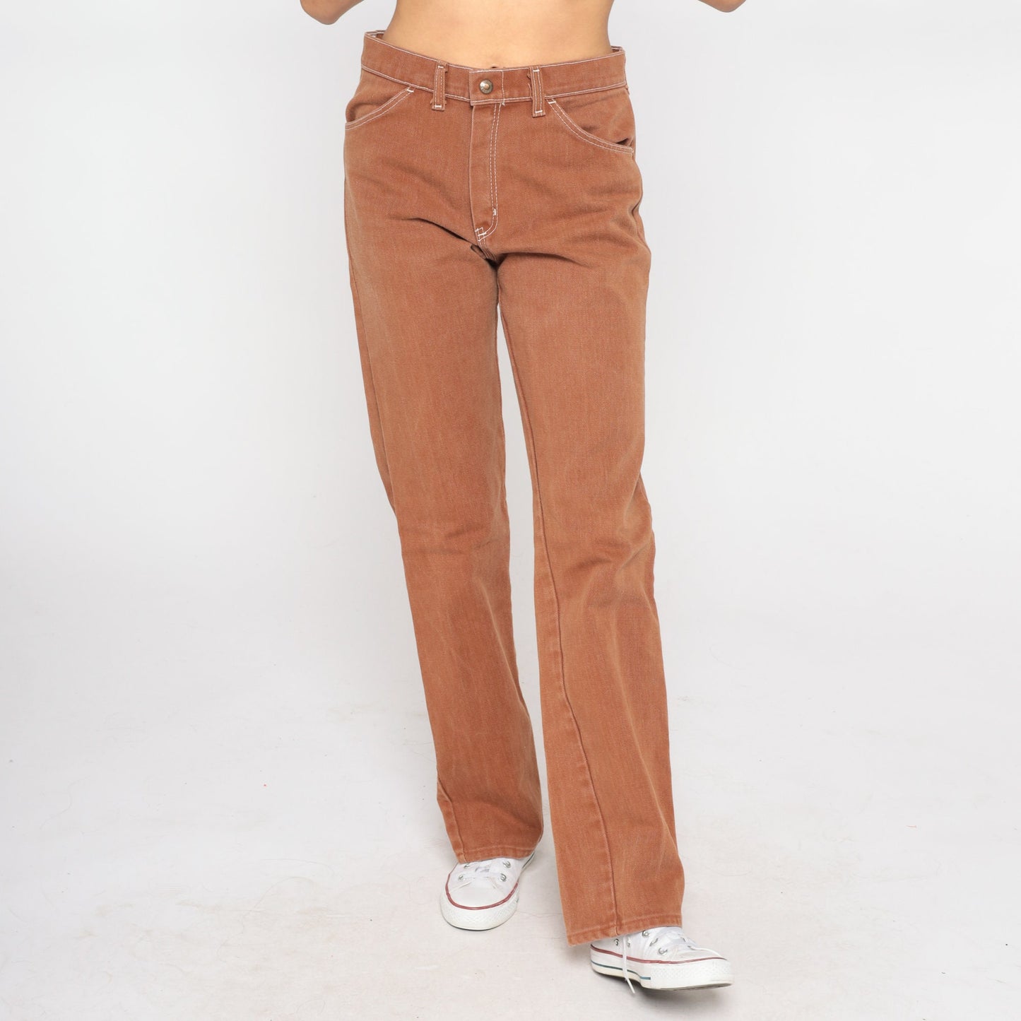 80s Brown Denim High-Waist Straight-Leg Jeans Small