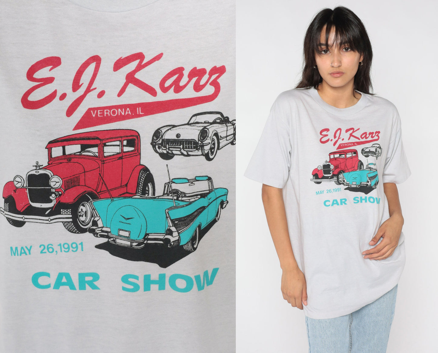 1991 EJ Karz Car Show Graphic T-Shirt Grey Single Stitch Extra Large XL