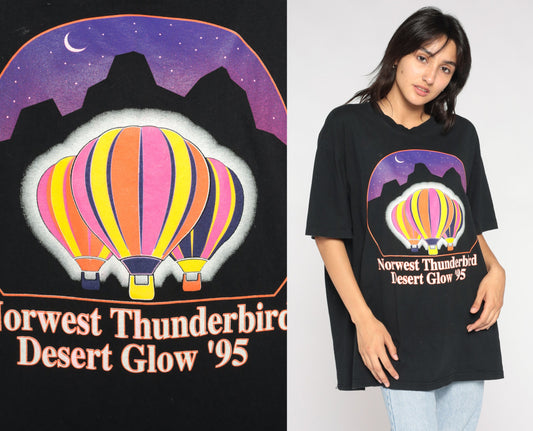 1995 Northwest Thunderbird Desert Glow Hot Air Balloon Graphic Tee Black Large L